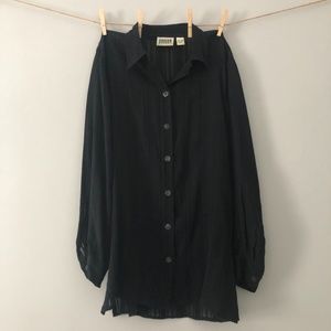 Black Sheer Lace-Print Button-Down Blouse